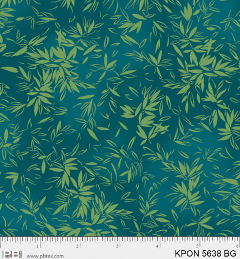 P & B Textiles - Koi Pond - Graphic Bamboo Leaves, Blue Green