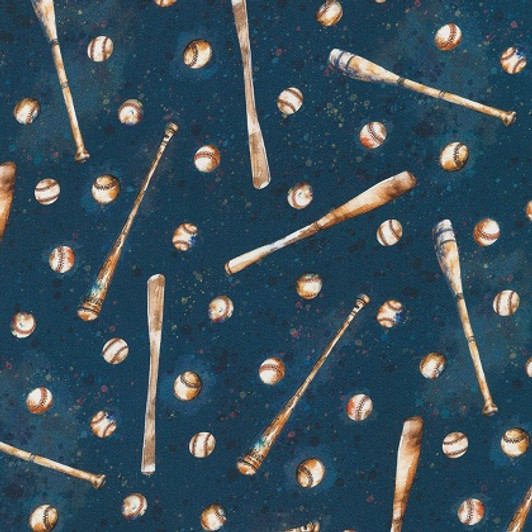 Robert Kaufman - Game Day - Tossed Bats & Balls, Navy