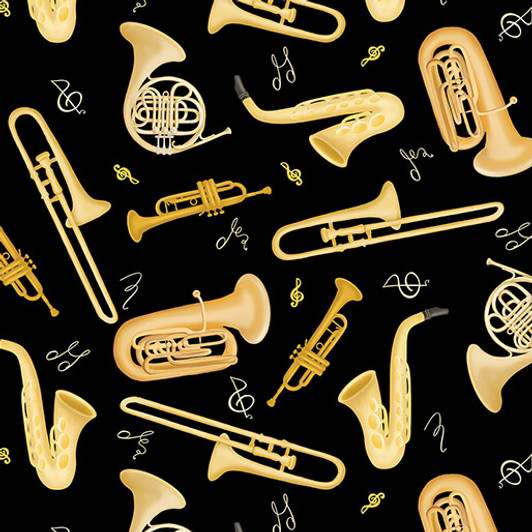 Benartex Kanvas Studio - Making Music - Horn Section, Black