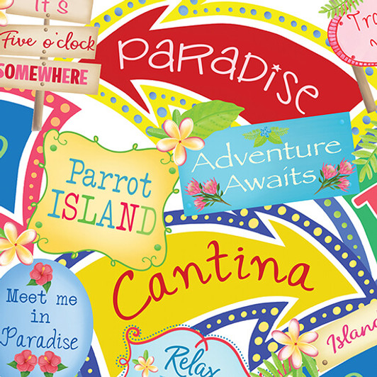 Benartex Kanvas Studio - Island Time - Island Time Signs, White