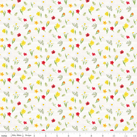 Riley Blake - Covered Bridges in Spring - Spring Flowers, White