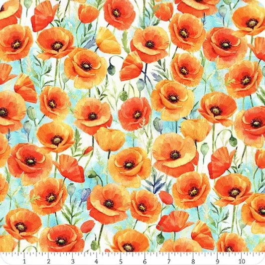 Hoffman California - Flower Shoppe - Poppy, Teal
