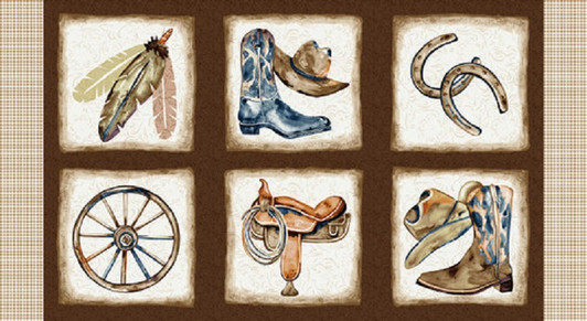 Henry Glass - Western View - 24" Blocks Panel, Brown