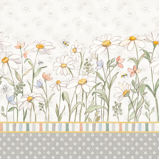 Clothworks - Daisy Field - Double Border, Gray