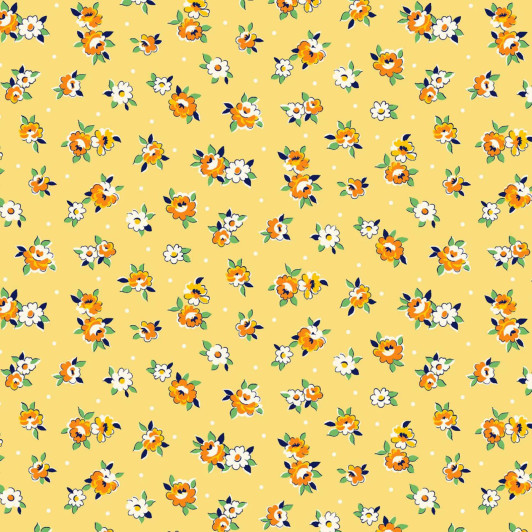 Marcus Fabrics - Aunt Grace Garden Variety - Tossed Flowers, Yellow