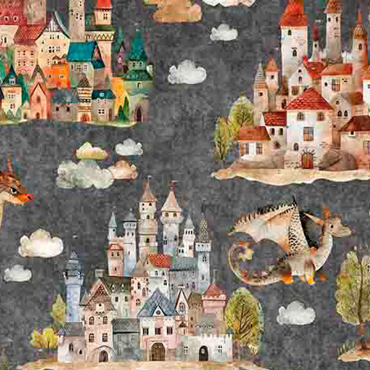 Quilting Treasures - Dragon Dreams - Dragons & Castles, Steel