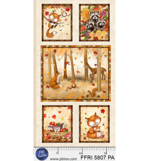 P & B Textiles - Fall Friends - 24" x 43" Forest Friends Blocks Panel, Multi