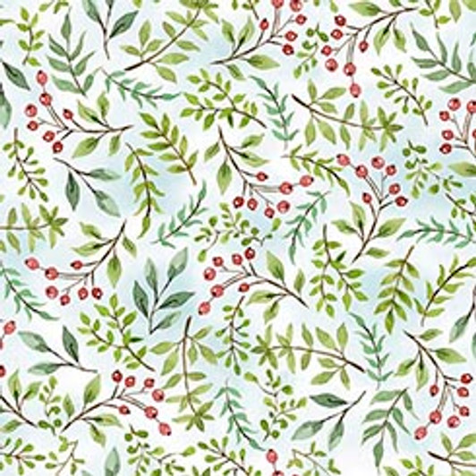 Quilting Treasures - Drawn to Birds - Berry Sprigs, Pale Blue