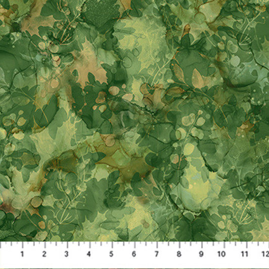 Northcott - Autumn Breeze - Leaf Texture, Dark Green