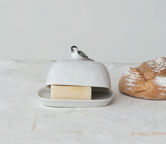 Stoneware Butter Dish w/ Bird Shaped Handle