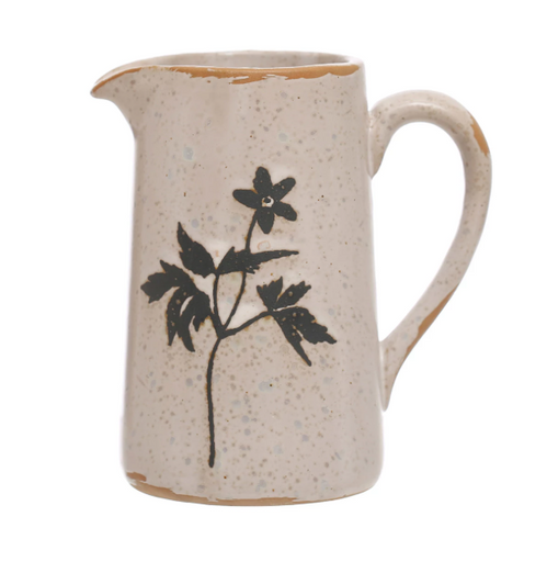 Stoneware Creamer with Flowers, 6 oz