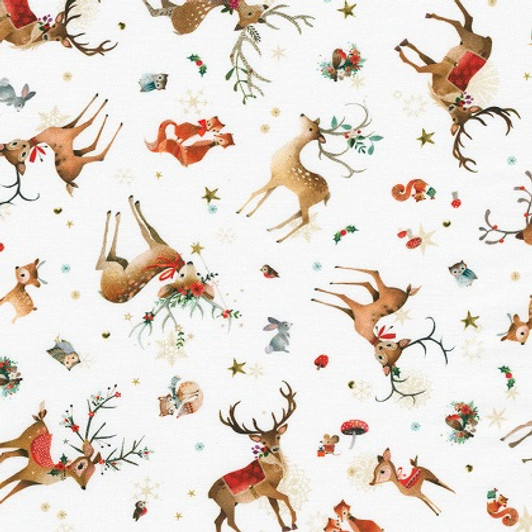 Robert Kaufman - Festive Fauna - Tossed Critters, White