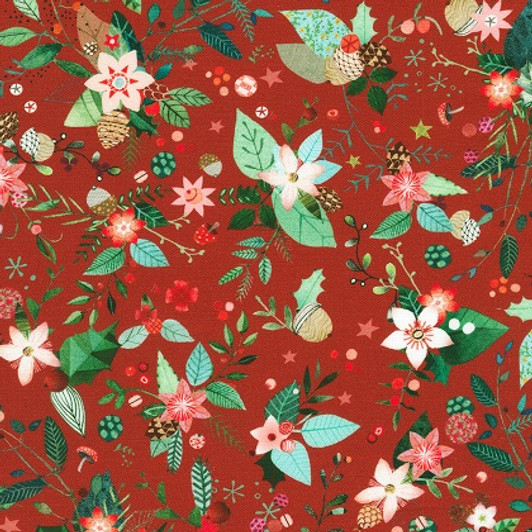 Robert Kaufman - Festive Fauna - Foliage, Crimson