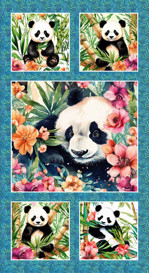 Blank Quilting - Panda Paradise - 24" Panel, Teal