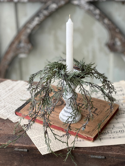 Candle Ring - Weeping Cedar 9", Snow