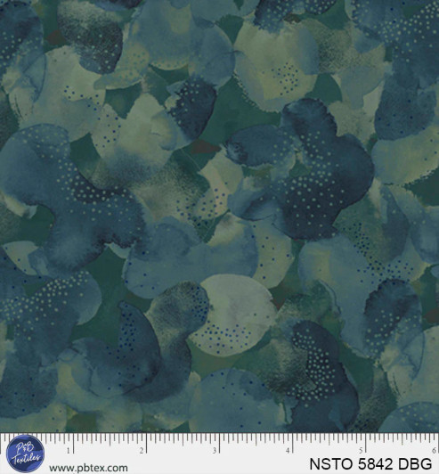 P & B Textiles - Nature Story - Leaf Canopy Blender, Dark Blue/Green