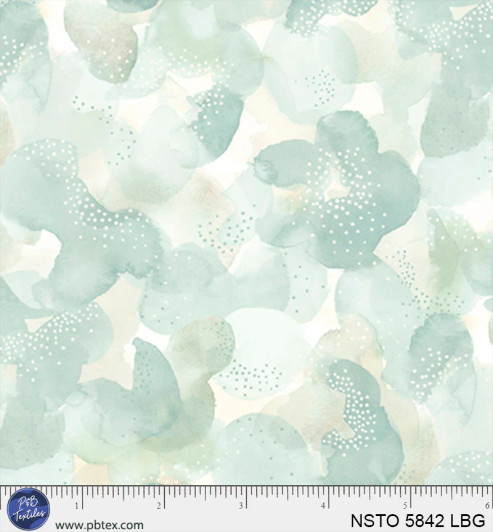 P & B Textiles - Nature Story - Leaf Canopy, Light Blue/Green