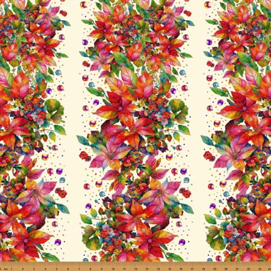 Hoffman California - Yuletide Blooms - Poinsettia Stripe, Cream