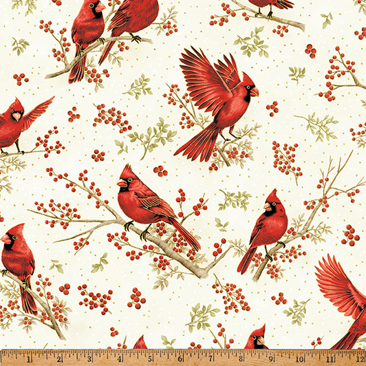 Hoffman California - Berries & Birch - Cardinals, Natural/Gold