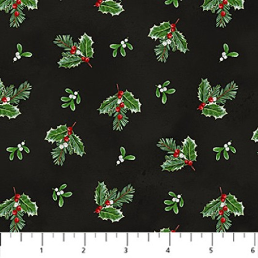Northcott - Highland Heart - Holly Toss, Black
