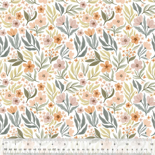 Windham Fabrics - Petal and Purr - Floral Garden, White