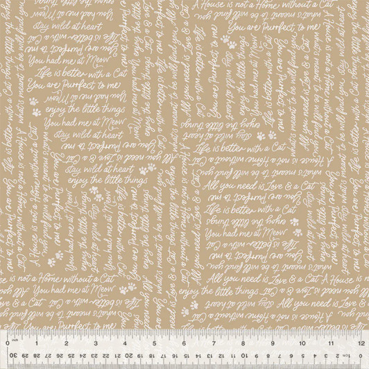 Windham Fabrics - Petal and Purr - You Had Me At Meow, Taupe