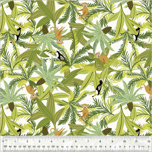 Windham - King of the Jungle Flannel - Canopy Creatures, Ivory