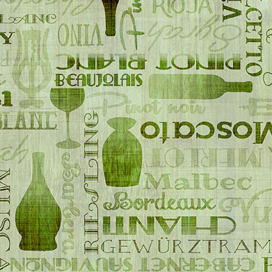 Quilting Treasures - Cork & Barrel - Tonal Wine Bottles & Words, Olive