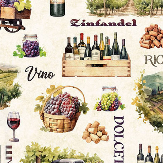 Quilting Treasures - Cork & Barrel - Wine Motifs and Regions, Cream