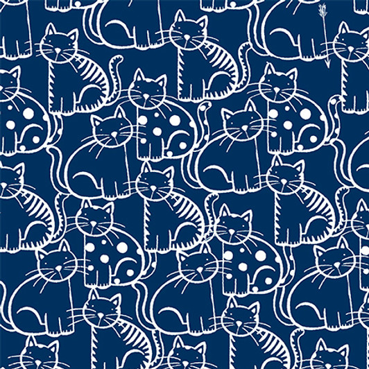 Quilting Treasures - Meow Meow Meow - Packed Cats, Navy