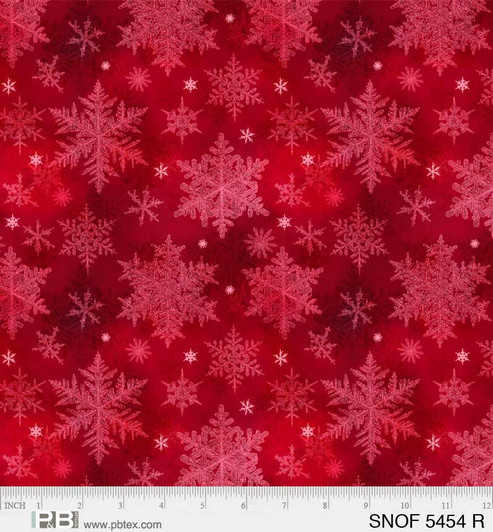 P & B Textiles - Snowfall - Large Snowflakes, Red