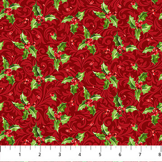 Northcott - Holiday Joy - Tossed Holly, Red