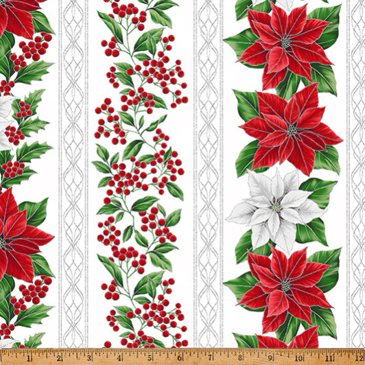 Hoffman California - Blooming Holidays - Border Stripe, Ice/Silver