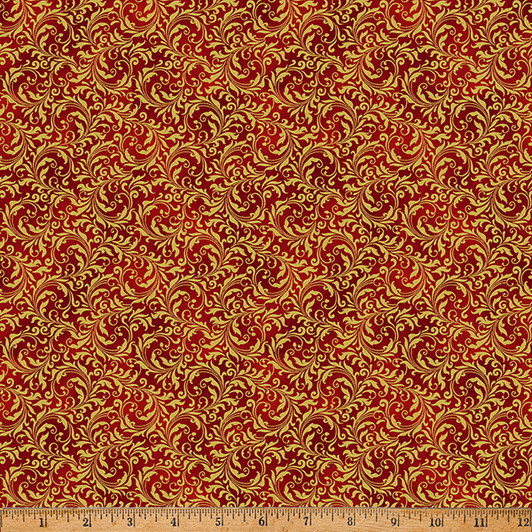 Hoffman California - Blooming Holidays - Scroll, Scarlet/Gold