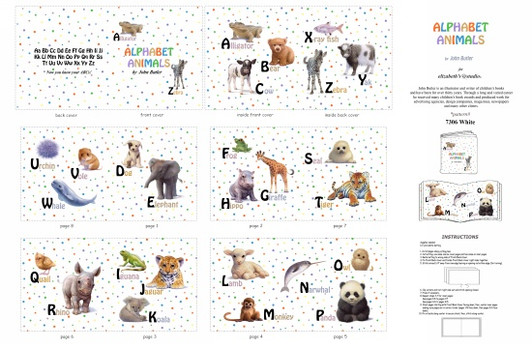 Elizabeth Studio - 36" Cloth Book Panel - Animal Friends ABCS Panel, White