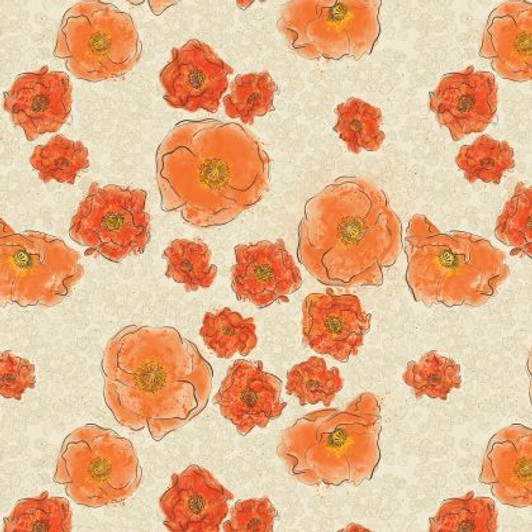 Benartex Project X - Modern Vintage: Treasured - Poppies, Natural