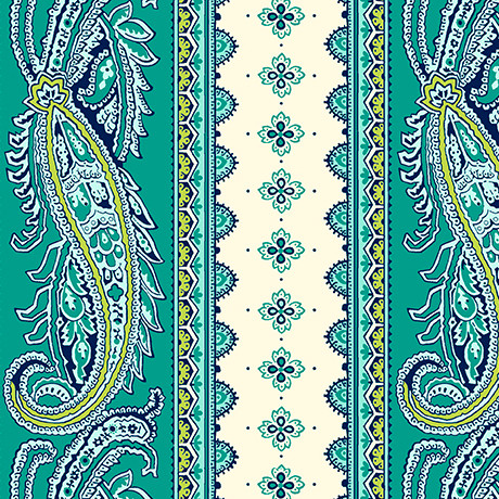 Quilting Treasures - Oxford Revival - Paisley Stripe, Jade