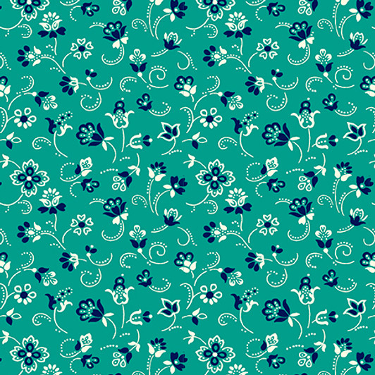 Quilting Treasures - Oxford Revival - Flower With Dotted Scroll, Jade