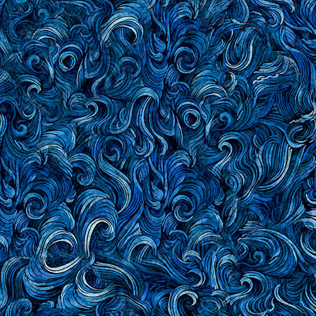 Quilting Treasures - Deep Sea Dazzle - Waves Texture, Navy