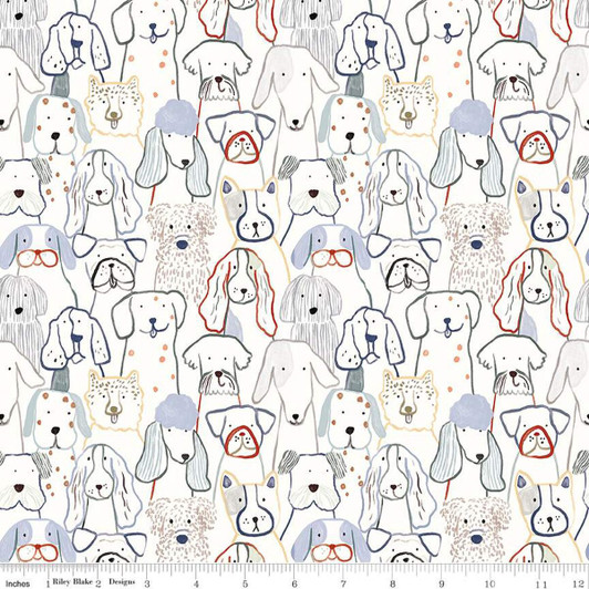 Riley Blake - Designer Flannel - Inky Dog Club, White