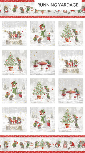 Northcott - The Christmas Mouse Flannel - Running Yardage Blocks, White