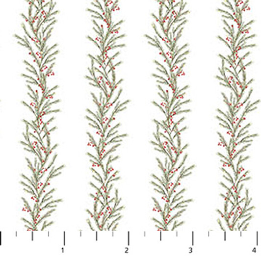 Northcott - The Christmas Mouse Flannel - Greenery Stripe, White/Green