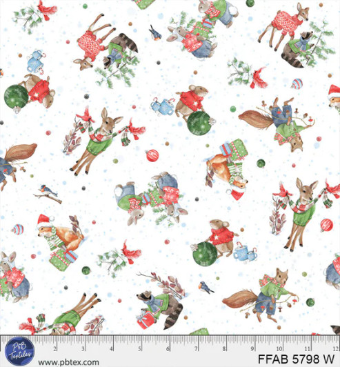 P & B Textiles - Frost & Fable - Tossed Forest Friends, White