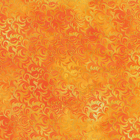 Robert Kaufman - Mixed Metallics - Gold Metallic Swirls, Orange