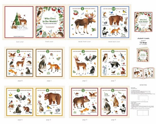 Elizabeth Studio - 36" Who Lives in The Woods - Cloth Book Panel, Beige