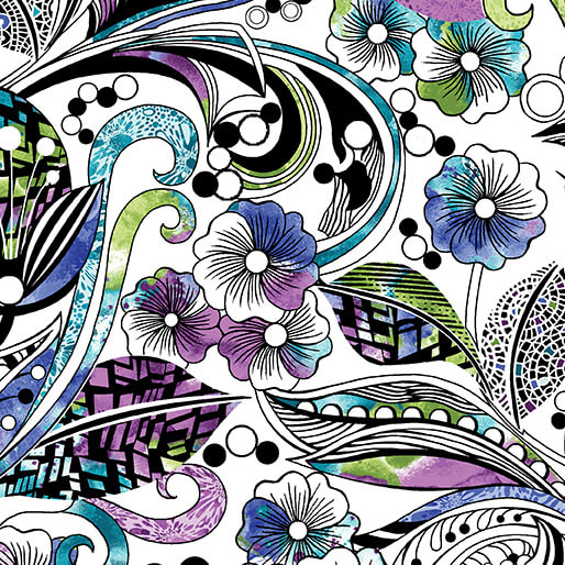 Benartex Traditions - Go With The Flow - Floral Focus, White