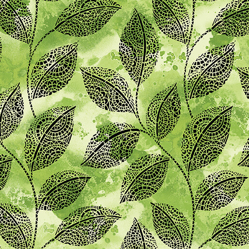 Benartex Traditions - Go With The Flow - Mosaic Leaves, Lime