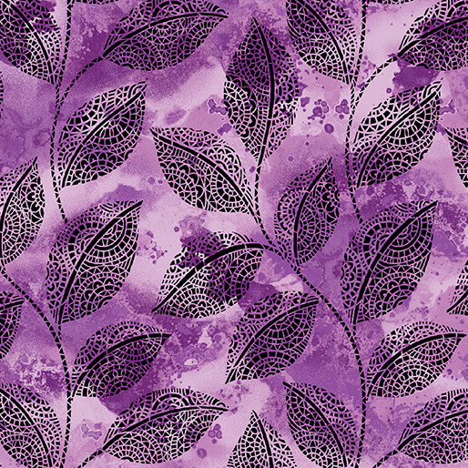 Benartex Traditions - Go With The Flow - Mosaic Leaves, Purple
