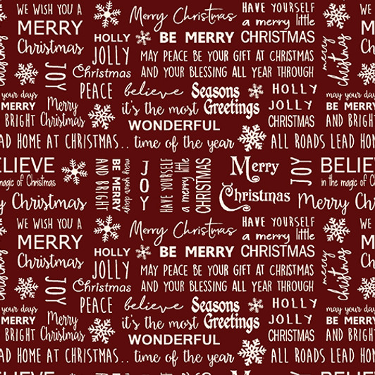 Benartex - Jingle Bell Flannel - Believe in Magic, Berry