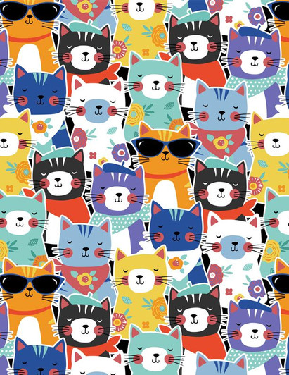 Wilmington Prints - Fe-line Frisky - Packed Cats, Multi